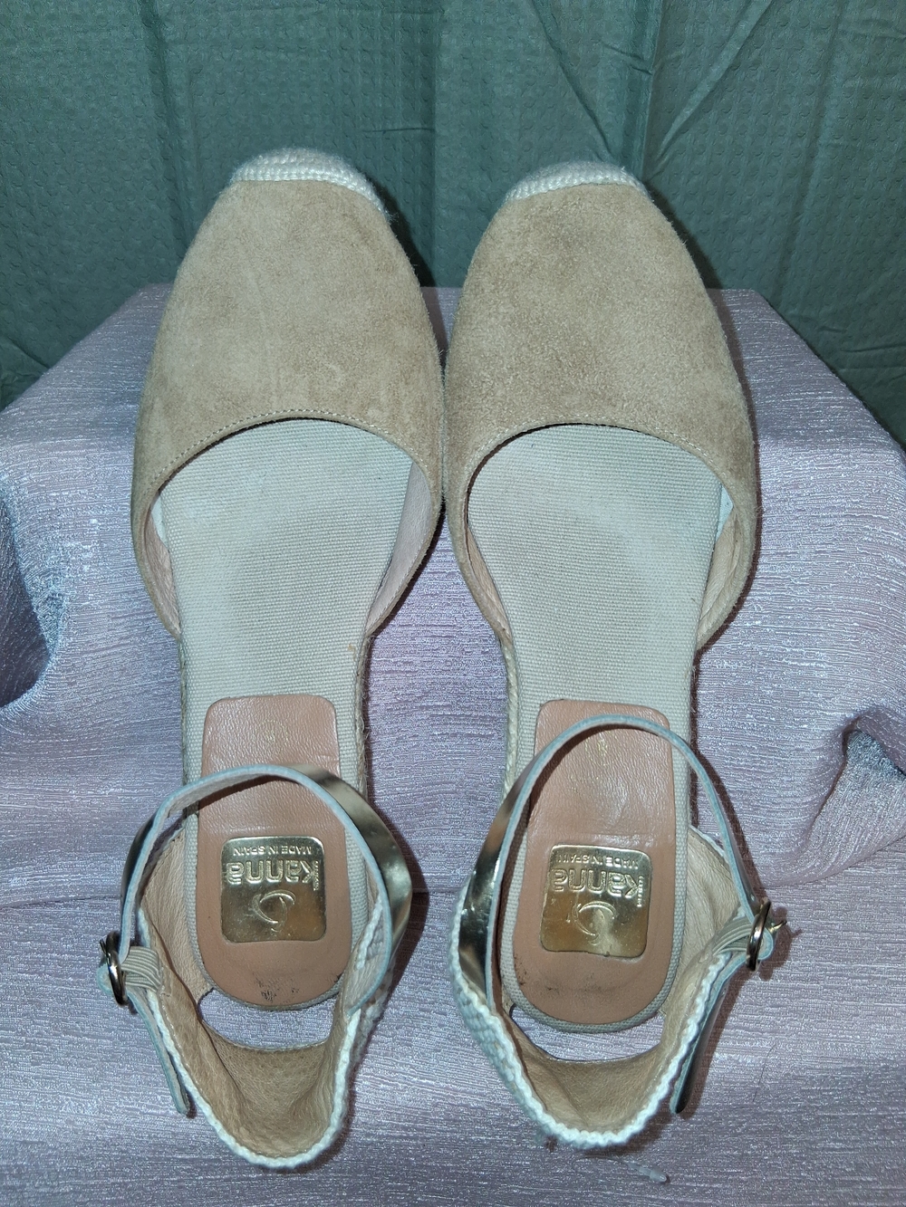 kanna Beige Suede Espadrille Slingback Wedge Sandals